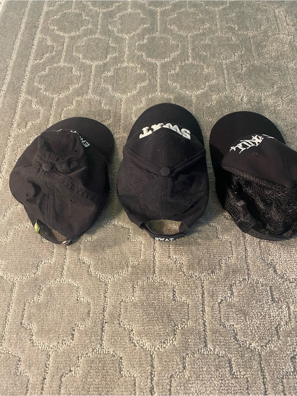 Lot of 3 Black‎ Adjustable Hats Earth Fare SWAT Dolls Kill Caps